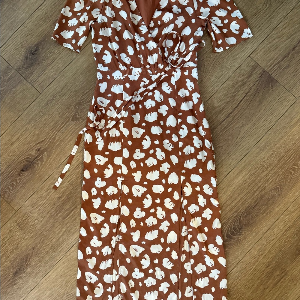 French Connection Brown and White Floral Wrap Dress NWOT